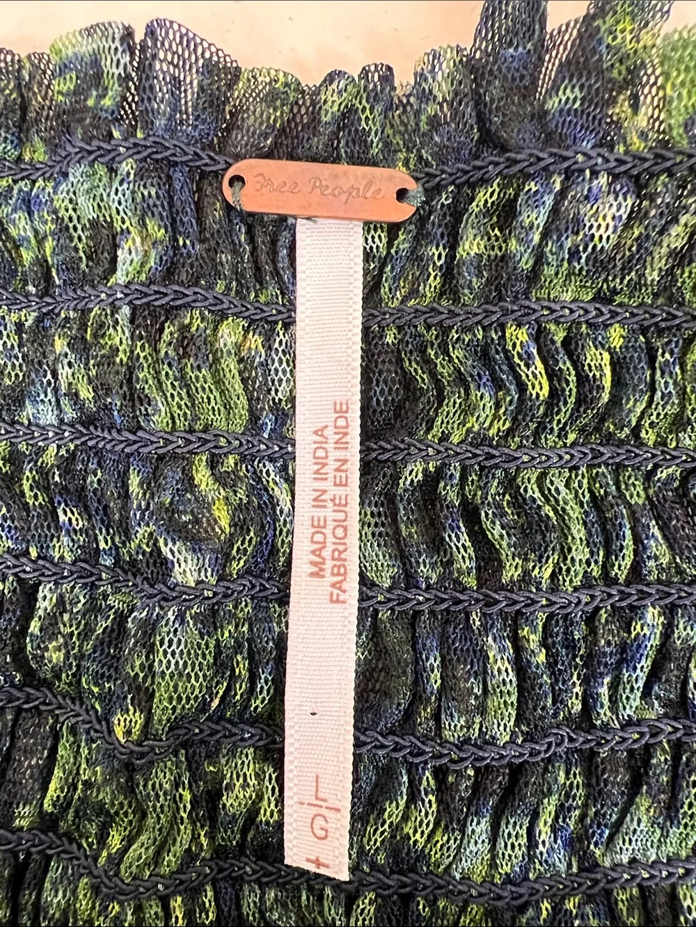 Free People Penelope Smocked Green Top Size  Large